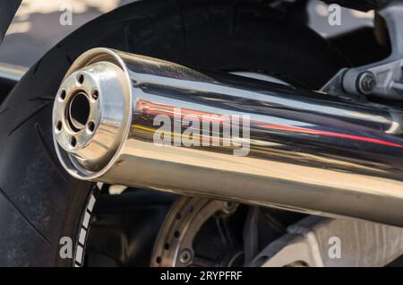 Close up of a motorcycle exhaust pipe Stock Photo