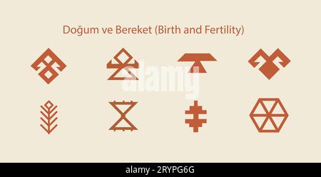 Set of Anatolian Turkish Motifs, birth and fertility symbols. Stock Vector