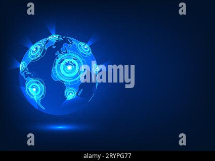 Smart world technology Along with the technology circle, along with the light that represents the technology that goes around the world, allows people Stock Vector