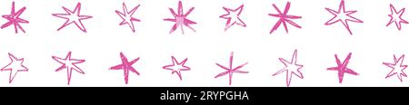 Hand drawn grunge star shape, with rough brush strokes and spray effects in pink. vintage texture and chalky scribble. Flat vector illustration isolat Stock Vector