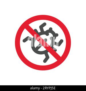 No bug red prohibition sign. Insecticide repellent or pesticide, no bugs icon. Stock Vector