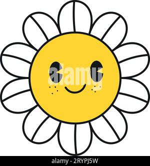 Groovy daisy flowers face collection. Retro chamomile smiles in cartoon  style. Happy stickers set from 70s. Vector graphic illustration Stock  Vector Image & Art - Alamy