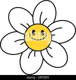 Groovy daisy flowers face collection. Retro chamomile smiles in cartoon  style. Happy stickers set from 70s. Vector graphic illustration Stock  Vector Image & Art - Alamy