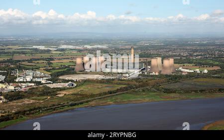 aerial view of Fiddlers Ferry, a decommissioned coal fired power station located in Warrington, Cheshire, England Stock Photo