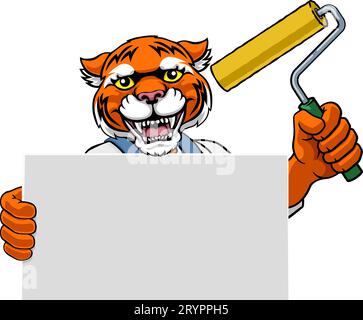 Rhino Painter Decorator Paint Roller Mascot Man Stock Vector