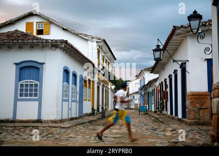 Typical colonial houses in the historic part of Parati, Rio de Janeiro State, Brazil. Stock Photo