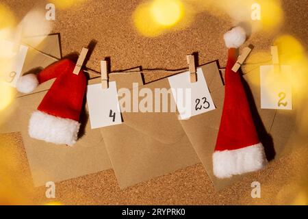 Original Advent Calendar made of envelopes in earth tones recycling eco zero waste concept conscientious Christmas, sustainabili Stock Photo