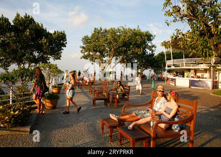 People on top of the Pao Asucar or Sugar loaf mountain, Rio de Janeiro, Brazil. Stock Photo