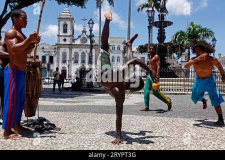 Capoeira performance at Terreiro de Jesus square in Pelourinho district, Salvador, Bahia, Brazil. Stock Photo