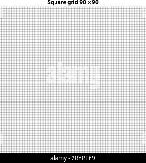 Square grid with 90 by 90 squares, grid texture background, vector illustration. White backdrop with abstract grid lines and black square lines. Stock Vector