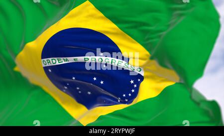 Close-up of Brazil national flag waving Stock Photo