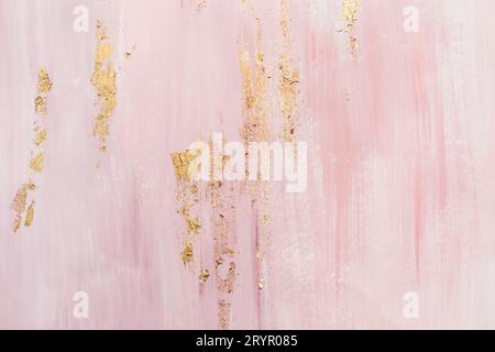 Abstract background with Marble pattern. Golden accents and pink paint strokes Stock Photo