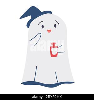 Kawaii ghosts collection. Halloween character set with scary and spooky faces. Isolated vector illustrations on a white background. Stock Vector