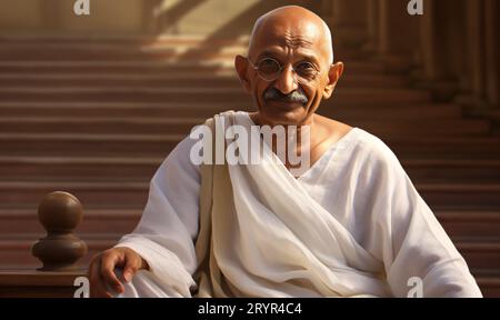 A mature man with a gray moustache is seated in an armchair, looking off into the distance with a contemplative expression Stock Photo