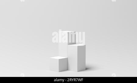 Product display. Display plinths. Stand. White color. 3d illustration. Stock Photo