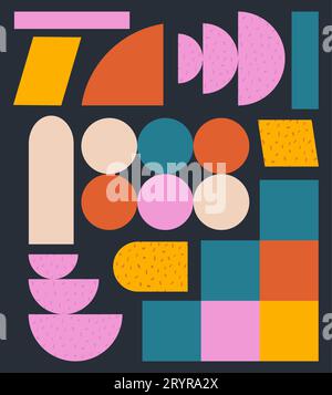 Naive brutalist sticker print. Groovy circle oval rectangle typography in trendy retro 90s cartoon style. Vector illustration with wavy geometric desi Stock Vector