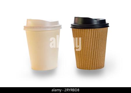 Side view of two empty paper coffee cups. Stock Photo
