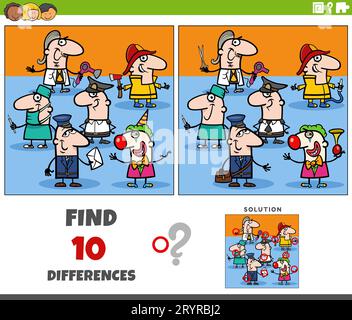 Cartoon illustration of finding the differences between pictures educational activity with people of different professions characters group Stock Photo