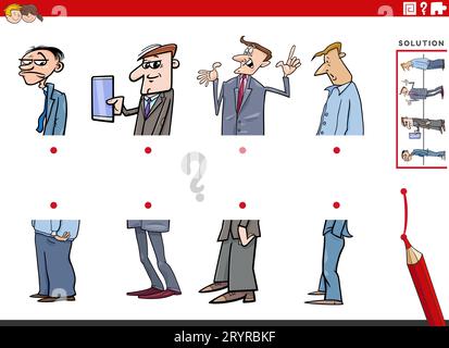 Cartoon illustration of educational game of matching halves of pictures with funny men characters Stock Photo