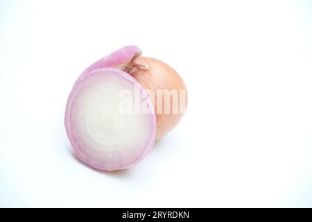 Onions slices on white background Stock Photo