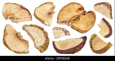 Dried apple slices isolated on white background Stock Photo