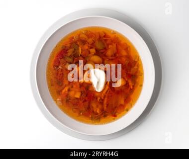 Red-beet soup with chicken, isolated Stock Photo