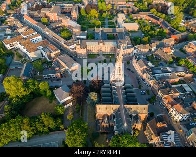 Duffel, Antwerp, Belgium, 15th of June, 2023, Aerial view over the church of Saint Martin, or Sint Martinus, in the town or vill Stock Photo