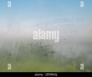 Water drops and condensed stem on glass at summer Stock Photo