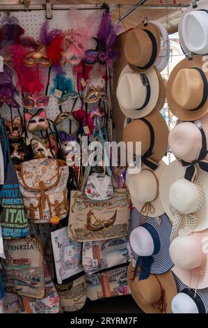 A general merchandise market on Campo de la Pescaria near the Rialto Bridge fish market in Venice in the Veneto region of northern Italy. Stock Photo