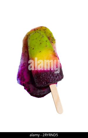 Melted Layers fruit Ice cream on stick isolated on white, natura Stock Photo