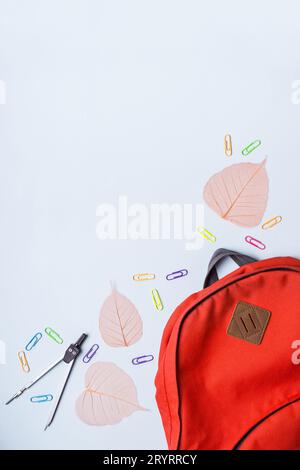 Back to school, school subjects, layout on a light flesh background ...