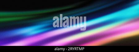 Abstract vibrant glowing colors grainy dark background purple pink blue green black banner noise texture copy space Stock Photo