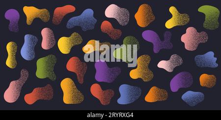 Colorful Amoeba blob with gritty texture, organic abstract shape. Set of Liquid amorphous shapes, fluid blotch collection. Grain sandstone Stock Vector