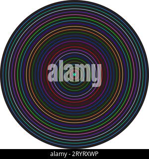 Abstract graphic spiral circles outline. Circular movement, radial dynamic multi-color outline.Vector design, speed swirl circle. rotating shapes. Stock Vector
