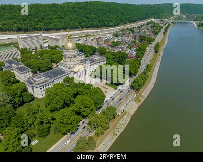 Aerial View Of The West Virginia State Capitol Building And Grounds Stock Photo