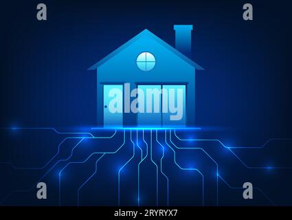 Smart home technology that uses Internet of Things signals to connect with home technology devices to work on command. Vector illustration of a house Stock Vector