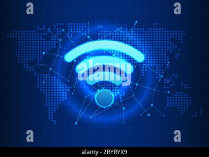 Wi-Fi technology, Wi-Fi is a technology that transmits wireless Internet signals to electronic devices to access the Internet n. The wifi icon is on t Stock Vector