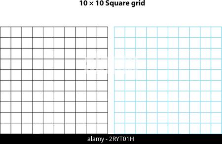Square grid with 10 by 10 squares, grid texture background, vector illustration. White backdrop with abstract grid lines and black square lines. Stock Vector
