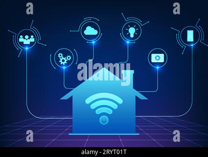 Wi-Fi technology uses a WiFi signal to distribute the signal to devices that use communication, entertainment, and business Hit by wifi icon in the ho Stock Vector