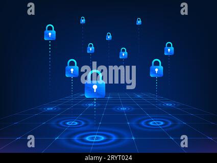 Security technology It is a technology that protects cyber data from loss and theft and requires identity verification. It is a table with data lines Stock Vector