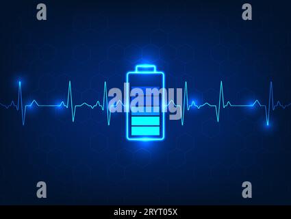 Battery technology and waves that overlap each other gracefully in a geometric pattern background. Refers to the use of electricity into the battery t Stock Vector