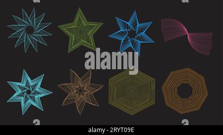 colorful different types of shapes Dark backgrounds. stars, hexagon. vector illustration Stock Vector