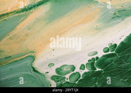 Gentle mixing of yellow, white and green colors. Green bubbles, watercolor effect. Abstract background or texture. Flow of color Stock Photo