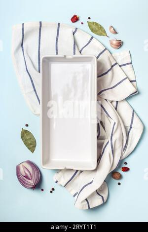 Empty baking tray and spice set. Cooking concept Stock Photo