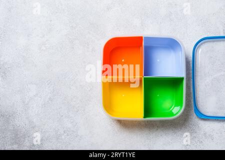 Empty lunch box with four sections for different food Stock Photo