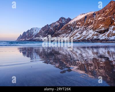 Coast at Erstfjord.  The island Senja during winter in the north of Norway. Europe, Norway, Senja, March Stock Photo