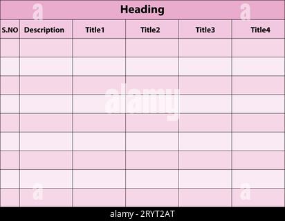 Table Layout, 4 Different pink color Table Format, Vector, Creative Table Layout Stock Vector