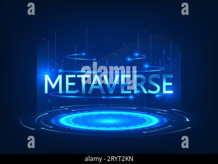 Hologram projection of Metaverse characters by Metaverse technology It is a technology that creates a virtual world for entertainment, learning and wo Stock Vector