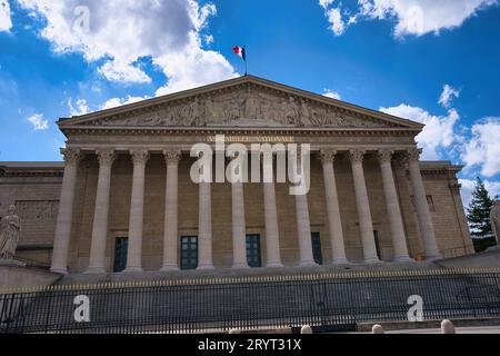 France, Paris, 20.08.2023, The Palais Bourbon is the meeting place of the National Assembly, the lower legislative chamber of the French Parliament. Stock Photo