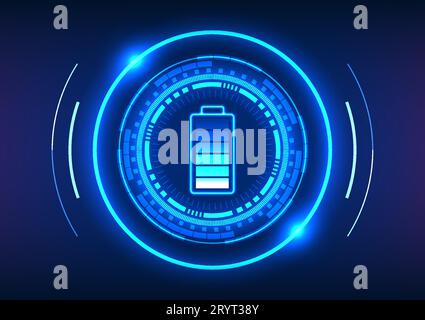 Battery technology inside of high tech circle It is a technology that allows power to work with electrical equipment. It is a vector illustration in b Stock Vector